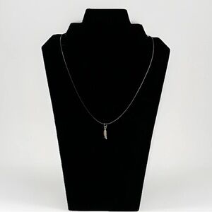 Silver Tone Feather Pendant On Leather Cord Nature Jewelry Protection Charm